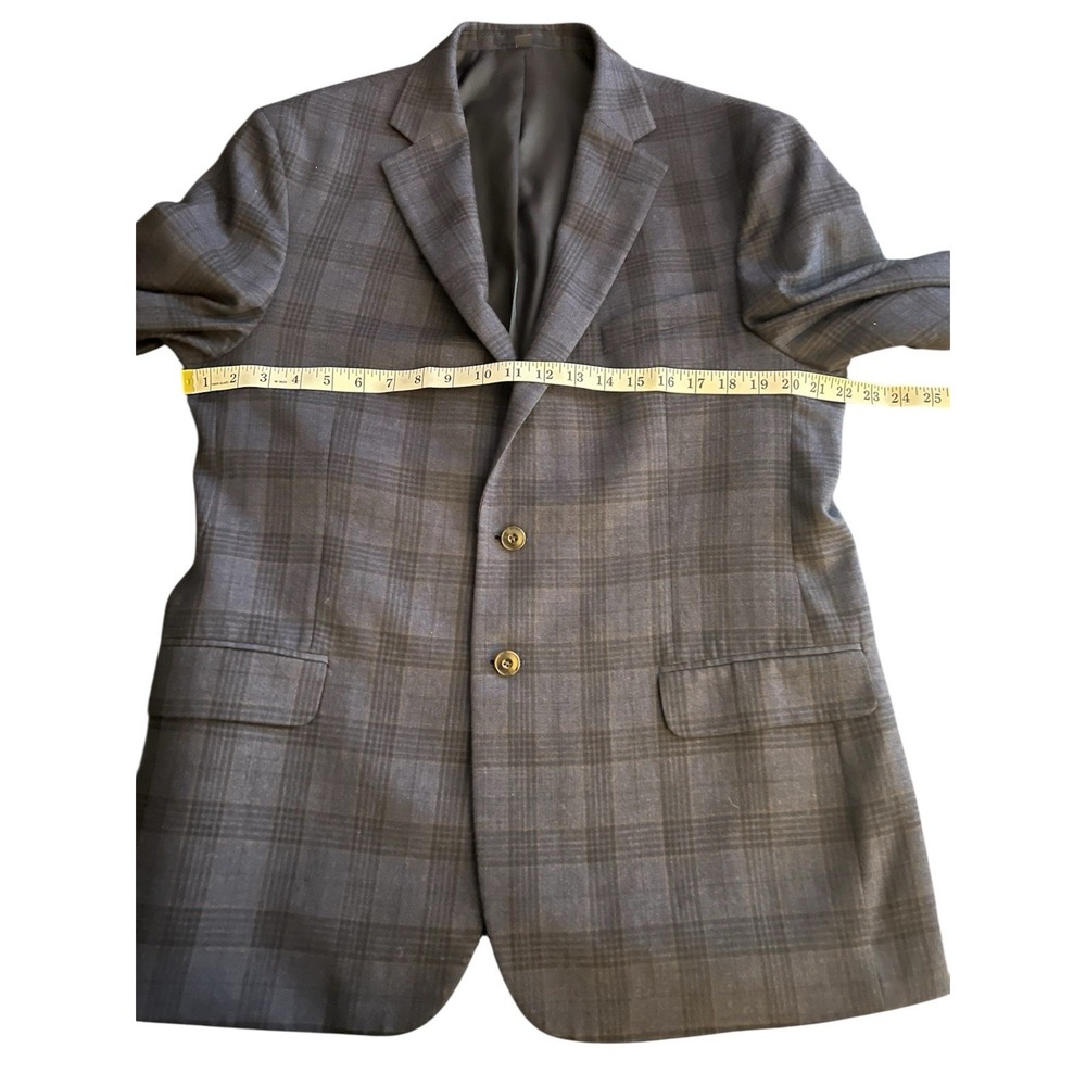 Jos. A. Bank Mens 44R Tailored Fit‎ 100% Wool Plaid Sport Coat Blazer Navy Plaid - Picture 7 of 16